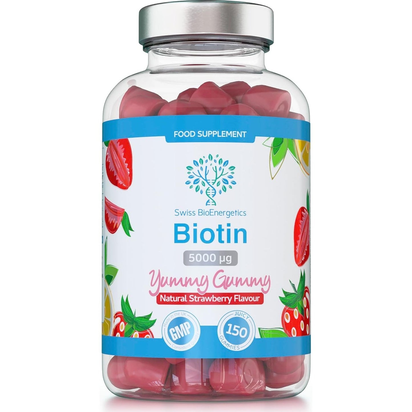 Biotin Gummies 5,000Mcg per Natural Strawberry Flavoured Juicy Yummy Gummy - 150 Vegan Gummies - Supports Normal Skin & Hair Growth - Chewable Hair Vitamins - No Artificial Sweeteners – UK Made