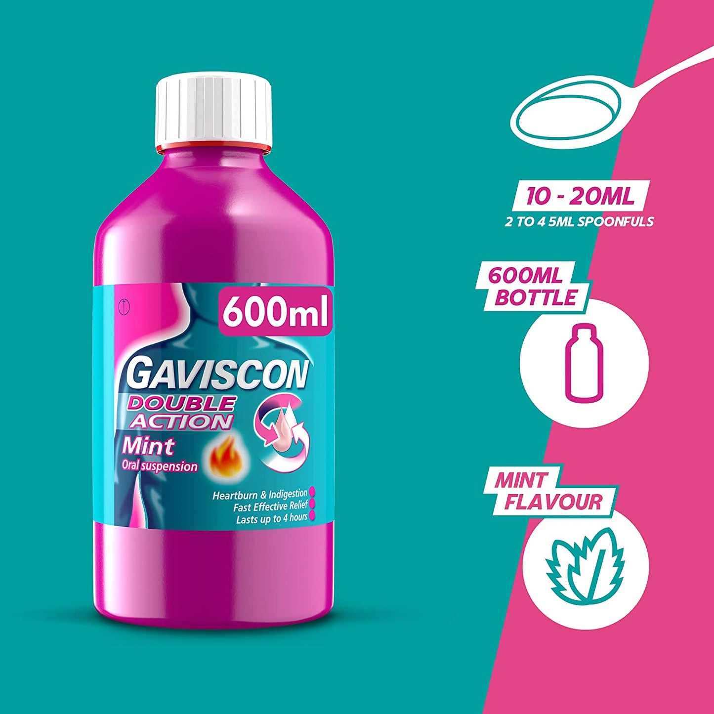 Gaviscon Double Action 60ml Liquid Heartburn and Indigestion Relief Mint Flavour Clear Store