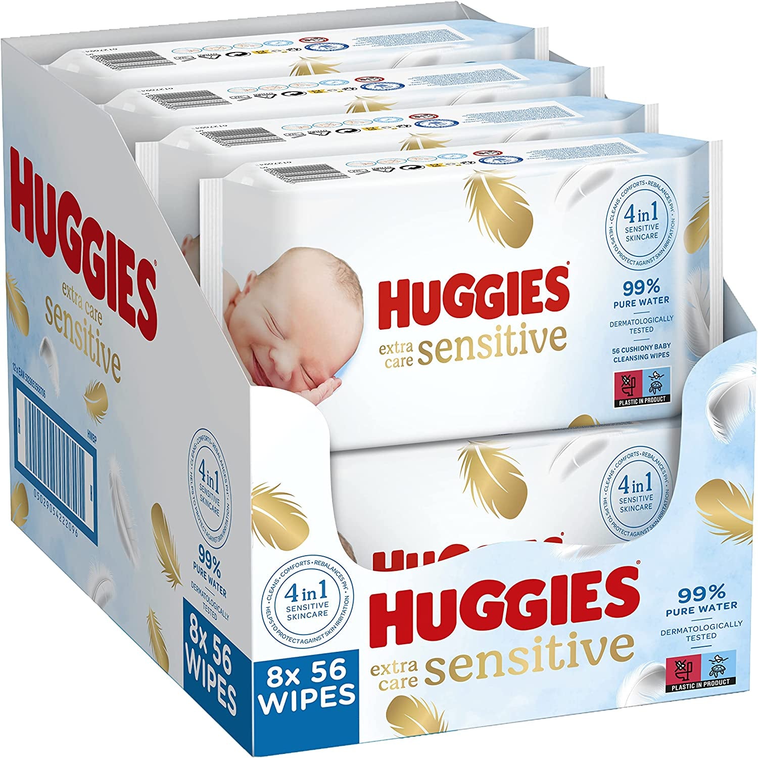 Huggies Pure Extra Care, Baby Wipes - 8 Packs (448 Wipes Total) - Fragrance Free Wet Wipes for Sensitive Skin - 99 Percent Pure Water with Natural Fibres