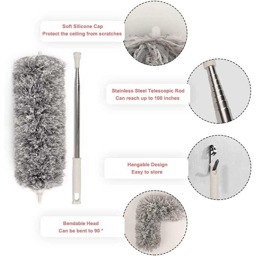 Extendable & Feather Duster, Microfiber Long Extension Pole for Cleaning High Ceiling Fans, Blinds, Cobweb Clear Store