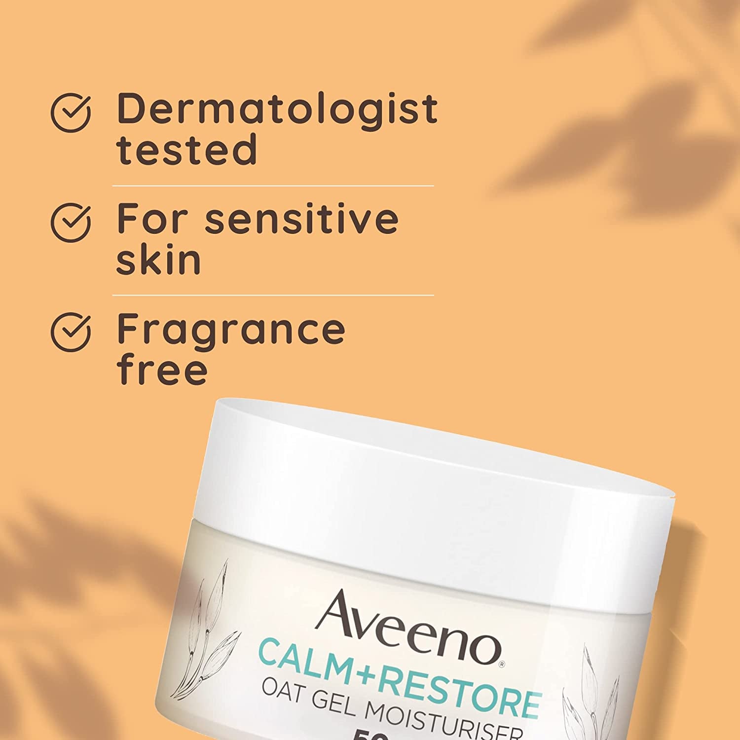 Aveeno Face CALM+RESTORE® Oat Gel Moisturiser, 24-Hour Moisturisation, with Prebiotic Oat & Calming Feverfew, Fragrance Free, 50Ml