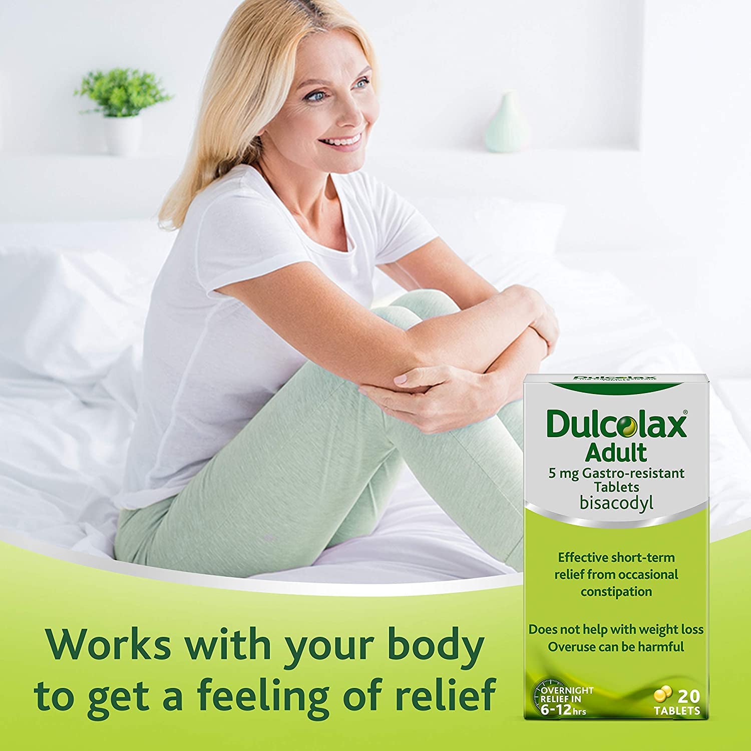 Dulcolax Adult 5 mg Tablets - Overnight Relief from Occasional Constipation in 6-12 Hours- Laxative Tablets, 20 Count Pack of 1 Clear Store