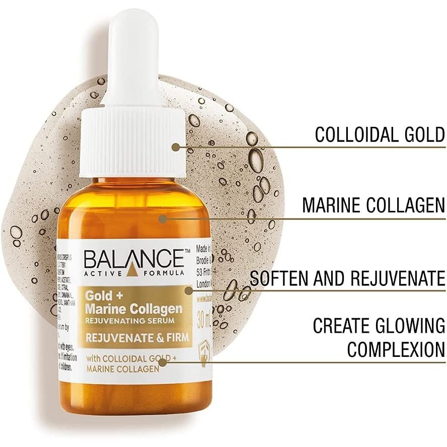 Balance Active Formula Gold and Marine Collagen Rejuvenating Serum - Light-Weight and Non-Greasy, Rejuvenating and Repairing, Plumper Appearance, Clear, 30 Ml