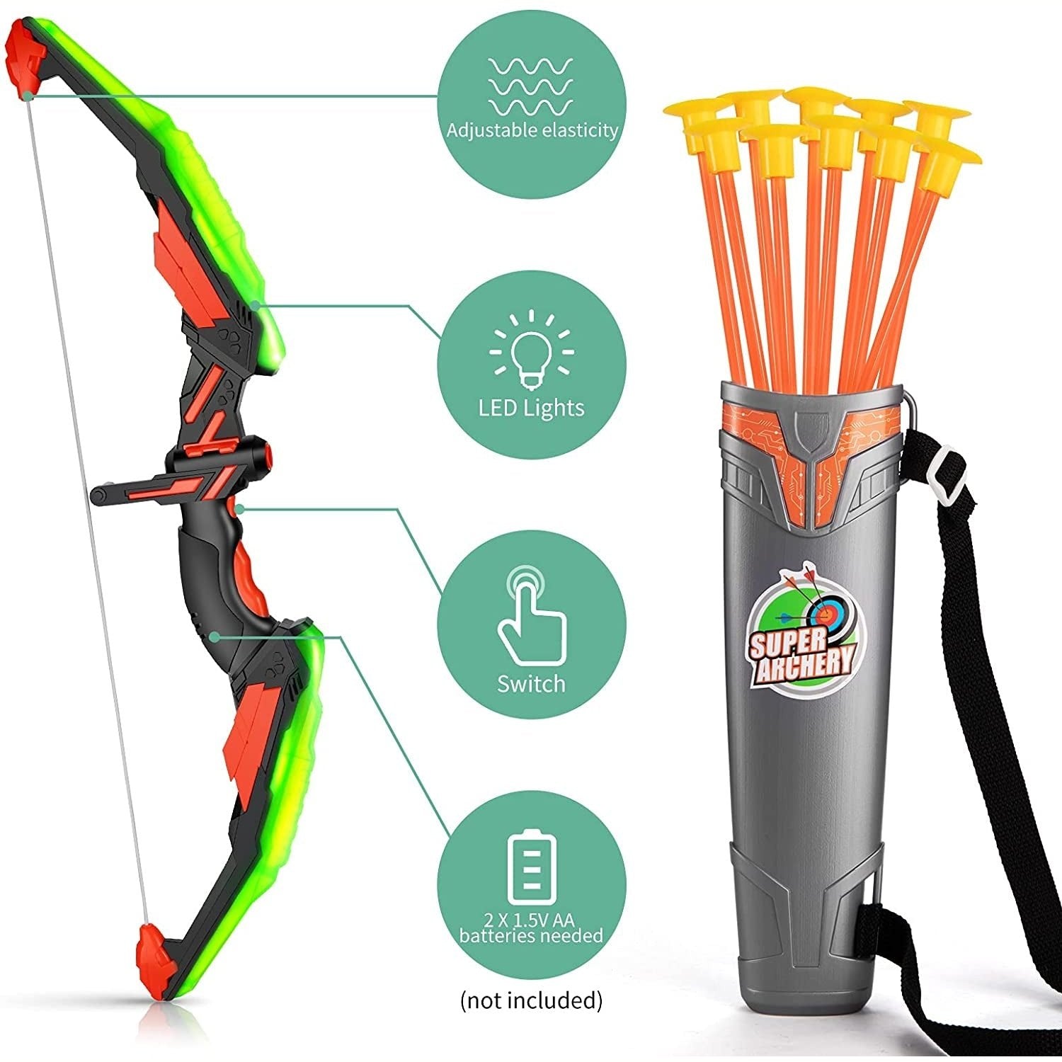 Kids Bow and Arrow Set - LED Light up Archery Toy Set with 10 Suction Cup Arrows, Target & Quiver, Indoor and Outdoor Toys for Children Boys Girls