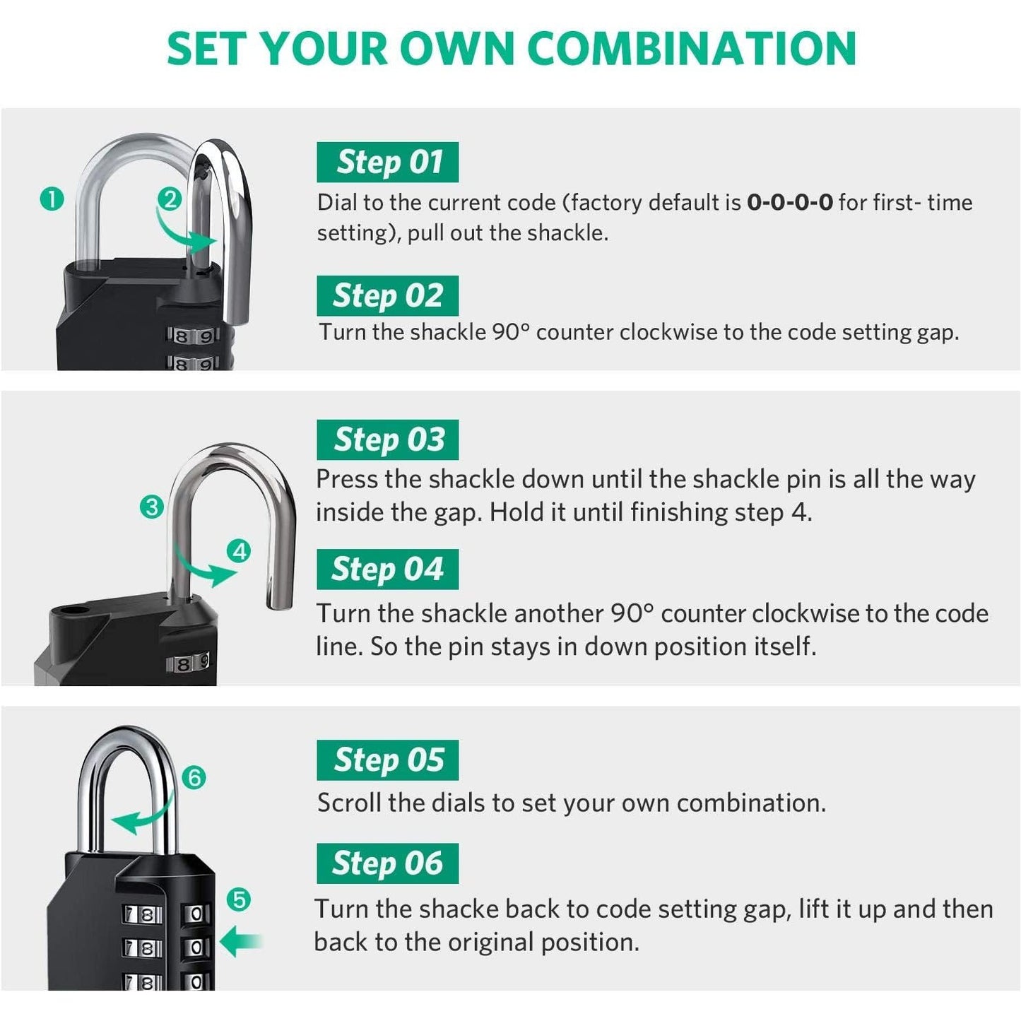 Padlock,  Code Padlock, Gym Padlock, 4 Digit Outdoor Waterproof Resettable Combination Padlock (1 Pack Black) Clear Store