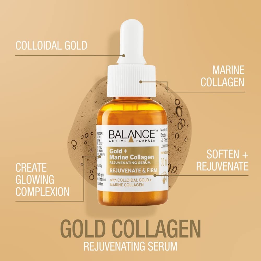 Balance Active Formula Gold and Marine Collagen Rejuvenating Serum - Light-Weight and Non-Greasy, Rejuvenating and Repairing, Plumper Appearance, Clear, 30 Ml