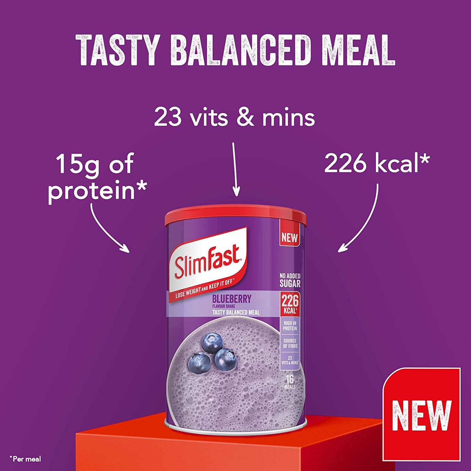 Slimfast Balanced Meal Shake, Blueberry Flavour 16 Servings 584g Clear Store