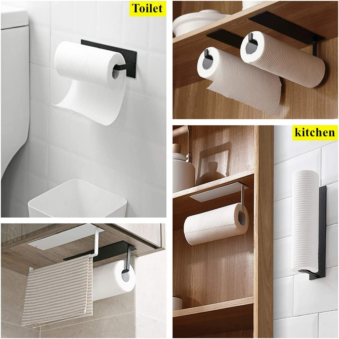 Kitchen Roll Holder, Kitchen Paper Rack Wall Mounted, Toilet Roll Holder (White) Clear Store