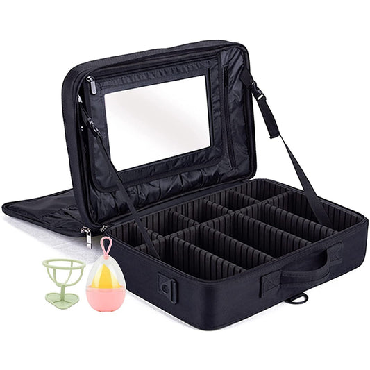 Large Makeup Train Case with Mirror 3 Layers Makeup Bag Professional Travel Cosmetic Bag with a Beauty Egg Removable Dividers Shoulder and Strap 40 X 29 X 14 Clear Store