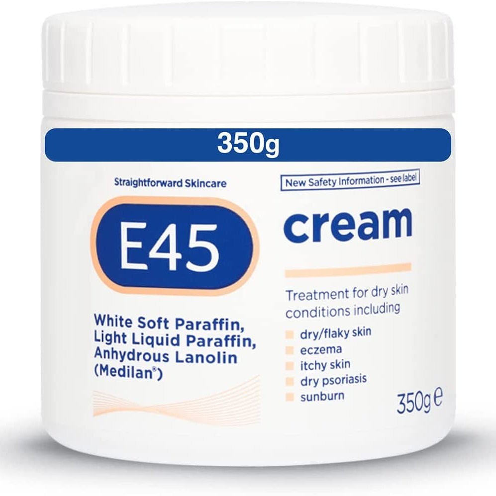 E45 Cream 350 G – E45 Cream for Dry, Irritated Skin – Moisturiser to Soothe Dry & Sensitive Skin - Dermatologically Tested Eczema Dermatitis Cream – Non-Greasy Body Face Hand Cream – Clinically Proven