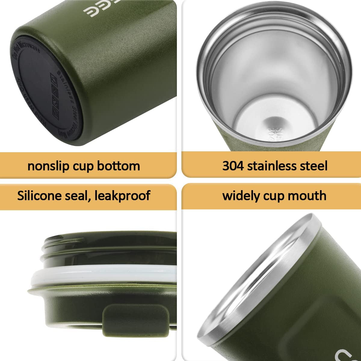 Coffee Cup, Vacuum Reusable Leakproof Double Wall Coffee Cup, Insulation Stainless, Green Clear Store