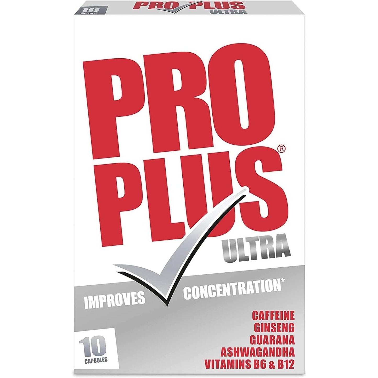 Pro plus Ultra Caffeine, Ginseng, Guarana, Ashwagandha and Vitamins B6 & B12 Capsules, Pack of 10