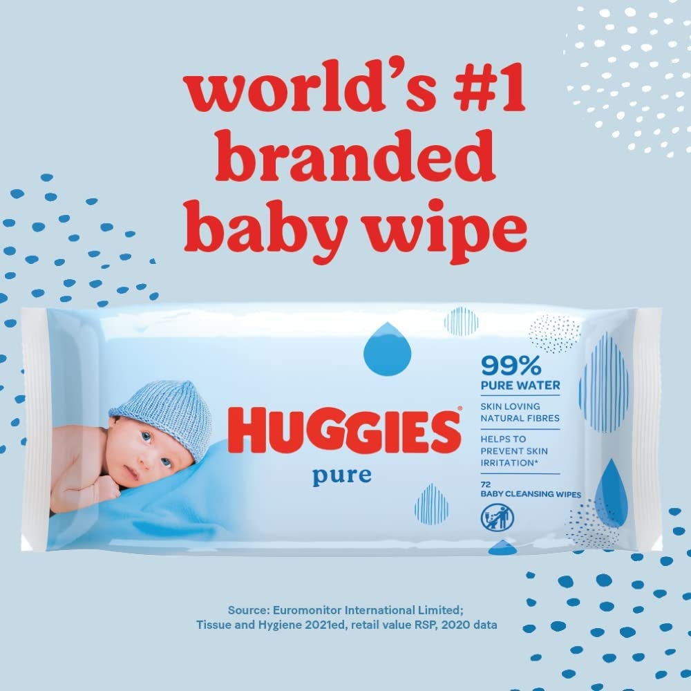 Huggies Pure, Baby Wipes, 18 Packs (1008 Wipes Total) - 99 Percent Pure Water Wipes - Fragrance Free for Gentle Cleaning and Protection - Natural Wet Wipes Clear Store