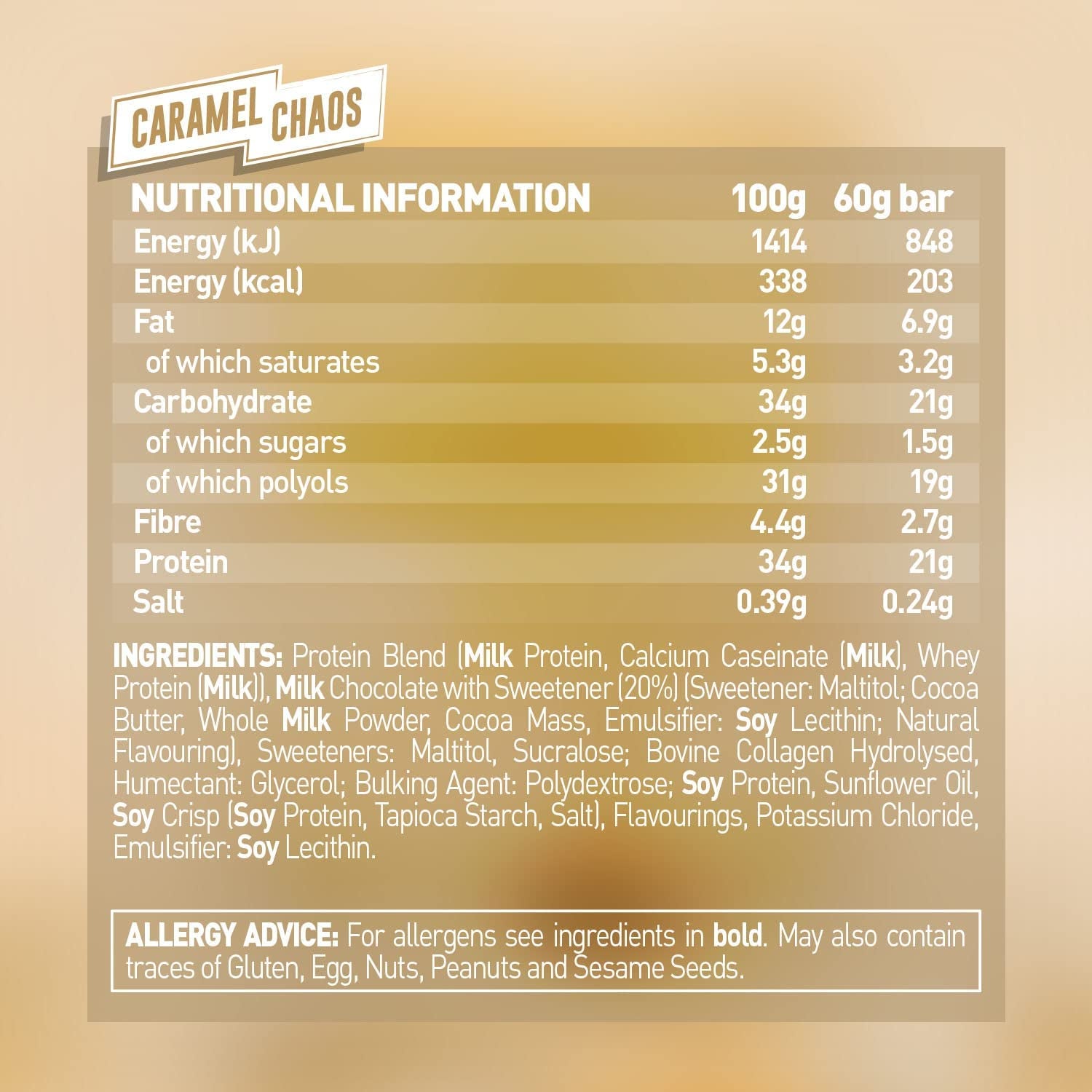 Grenade Caramel Chaos High Protein Low Sugar Bar 12 X 60g Clear Store