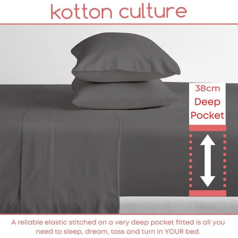 Cotton Sheets Double Size Sheet Set 4 Piece 100% Egyptian Cotton (Dark Grey) Clear Store