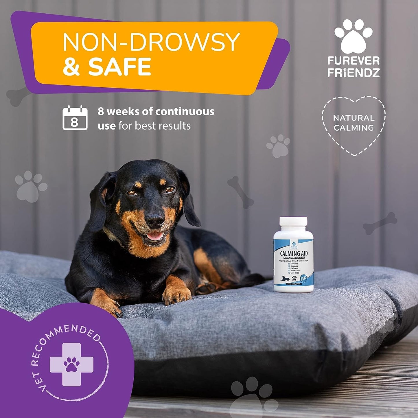 Furever Friendz Natural Dog Calming Tablets for Dogs - 120 Dog Anxiety Relief Supplements - Calming Dog Relieves Stress Related to Fireworks, Loud Noises, Travel Sickness, Separation & Aggression