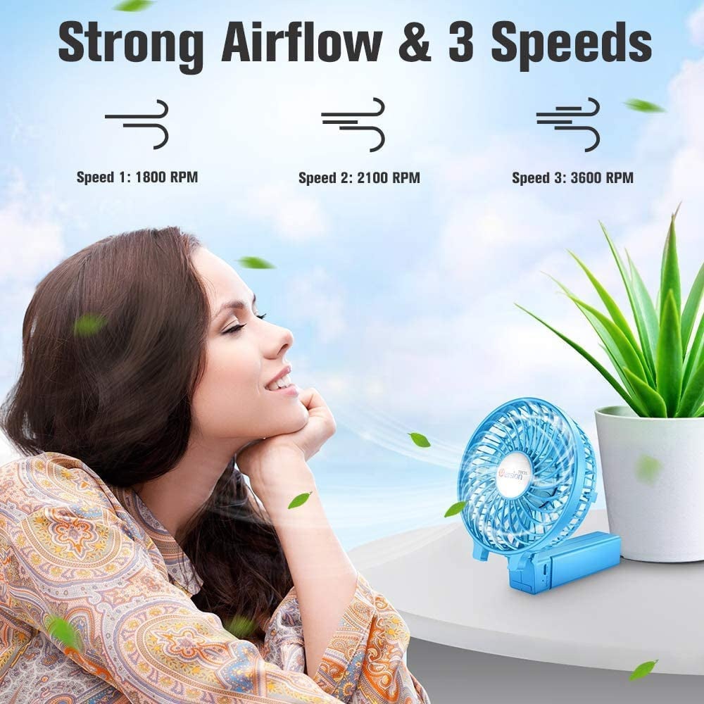 Mini Handheld Fan, Foldable Portable Cooling Fan with USB Rechargeable, Electric Fan for Office Room or  Traveling(3 Speed, Blue) Clear Store