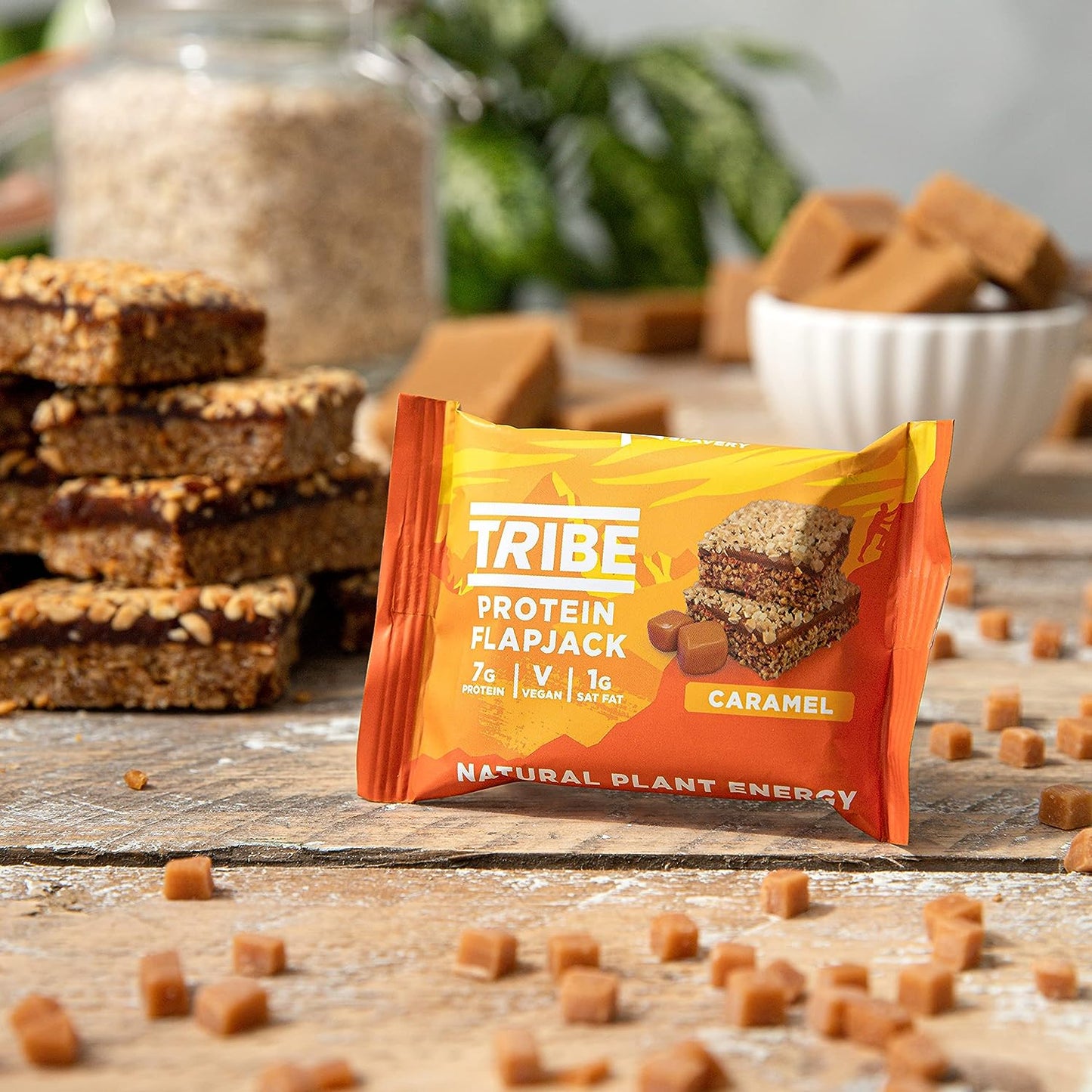 High Protein Flapjacks - Caramel - Plant Based - Vegan Snack - Gluten Free (12 X 50G Bars)