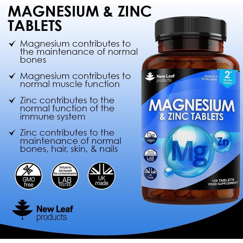 Magnesium Supplements 516Mg - 120 Magnesium Tablets Supports Muscle Bone Health, Energy - High Strength Magnesium and Zinc Supplements Easy to Swallow Sleep Supplement (Not Capsules) Vegan, UK Made