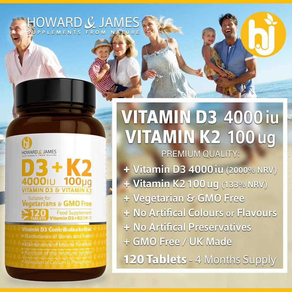 Vitamin D3 4000Iu plus Vitamin K2 100Ug 120 High Strength Vegetarian Tablets Clear Store