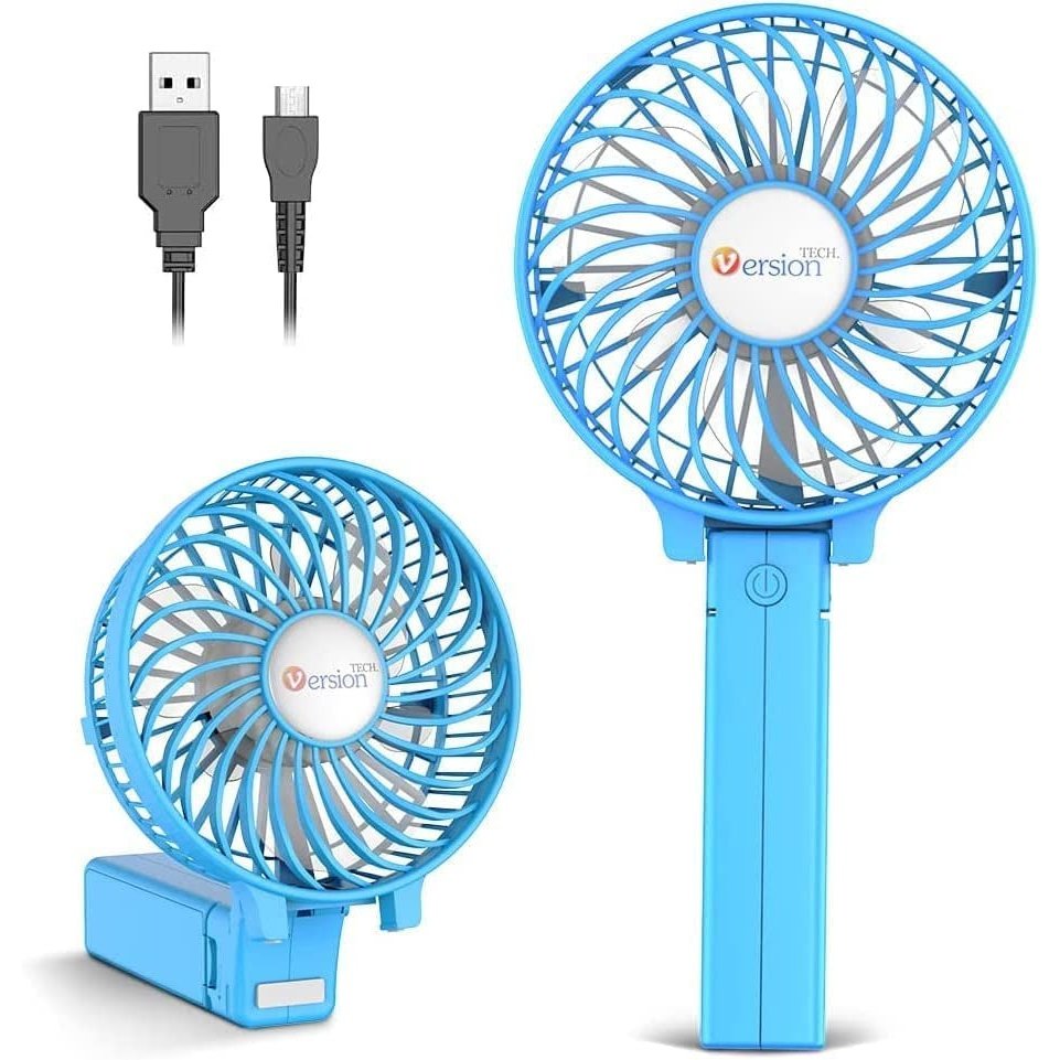 Mini Handheld Fan, Foldable Portable Cooling Fan with USB Rechargeable, Electric Fan for Office Room or  Traveling(3 Speed, Blue) Clear Store