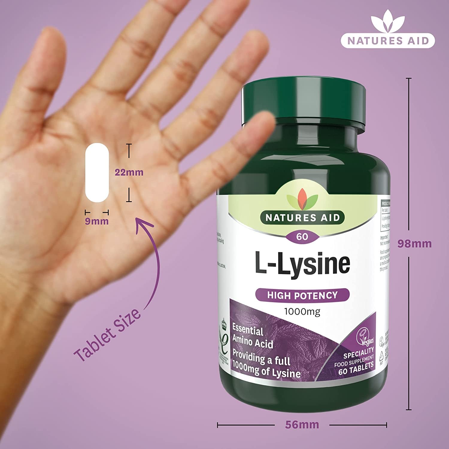 L-Lysine 1000 Mg, High Potency Essential Amino Acid, Vegan, 60 Tablets