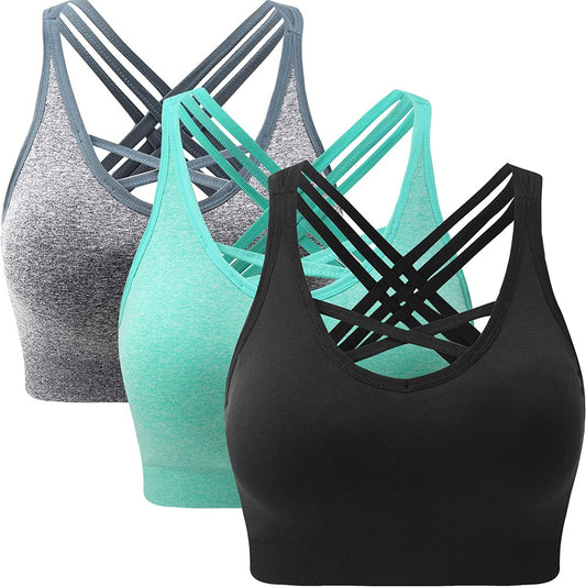 Padded Sports Bra Wirefree Mid Impact Yoga Bras Unique Cross Back Strappy for Gym Yoga Clear Store