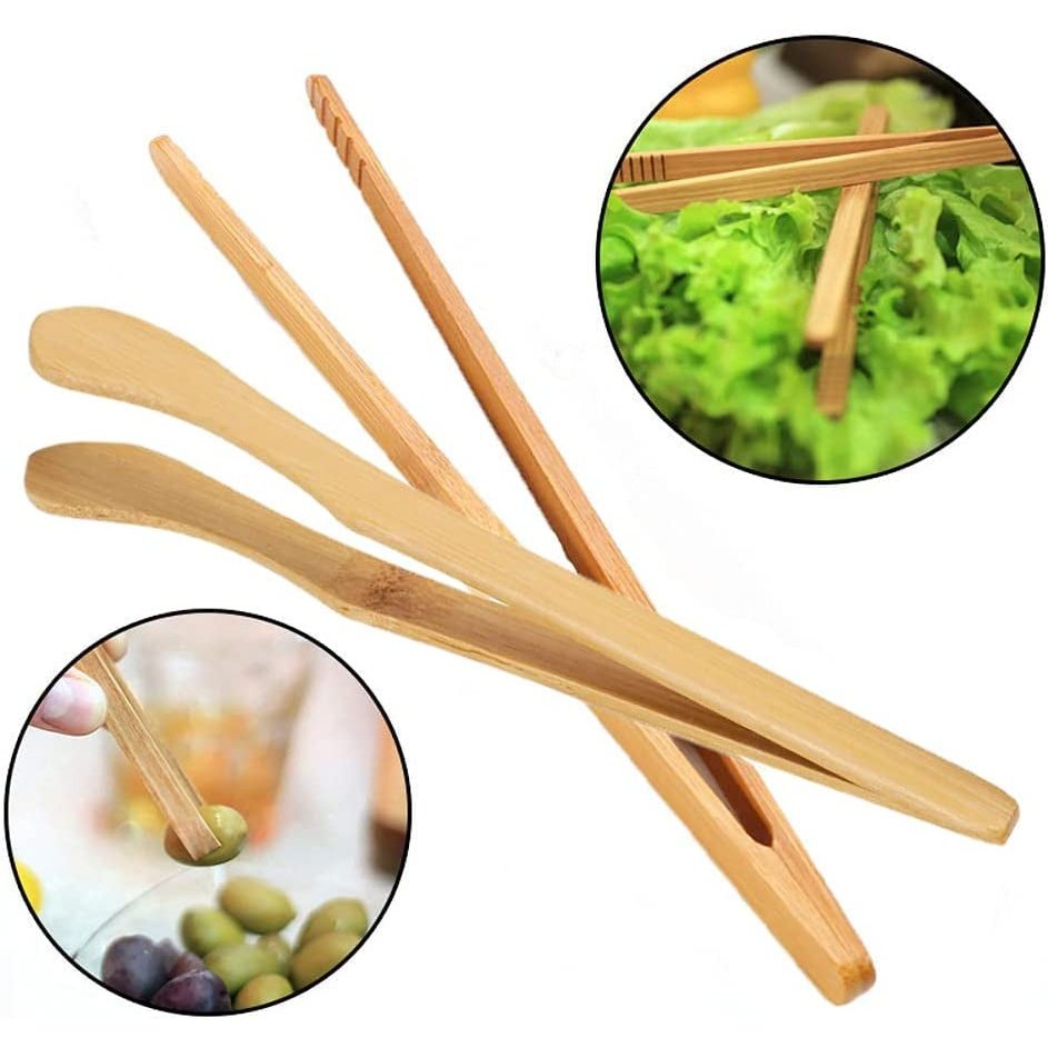 2 Pcs Bamboo Toaster Tongs, 18 Cm/7 Inch Wooden Tongs Reusable Bamboo Kitchen Tongs for Cheese Bread Tea