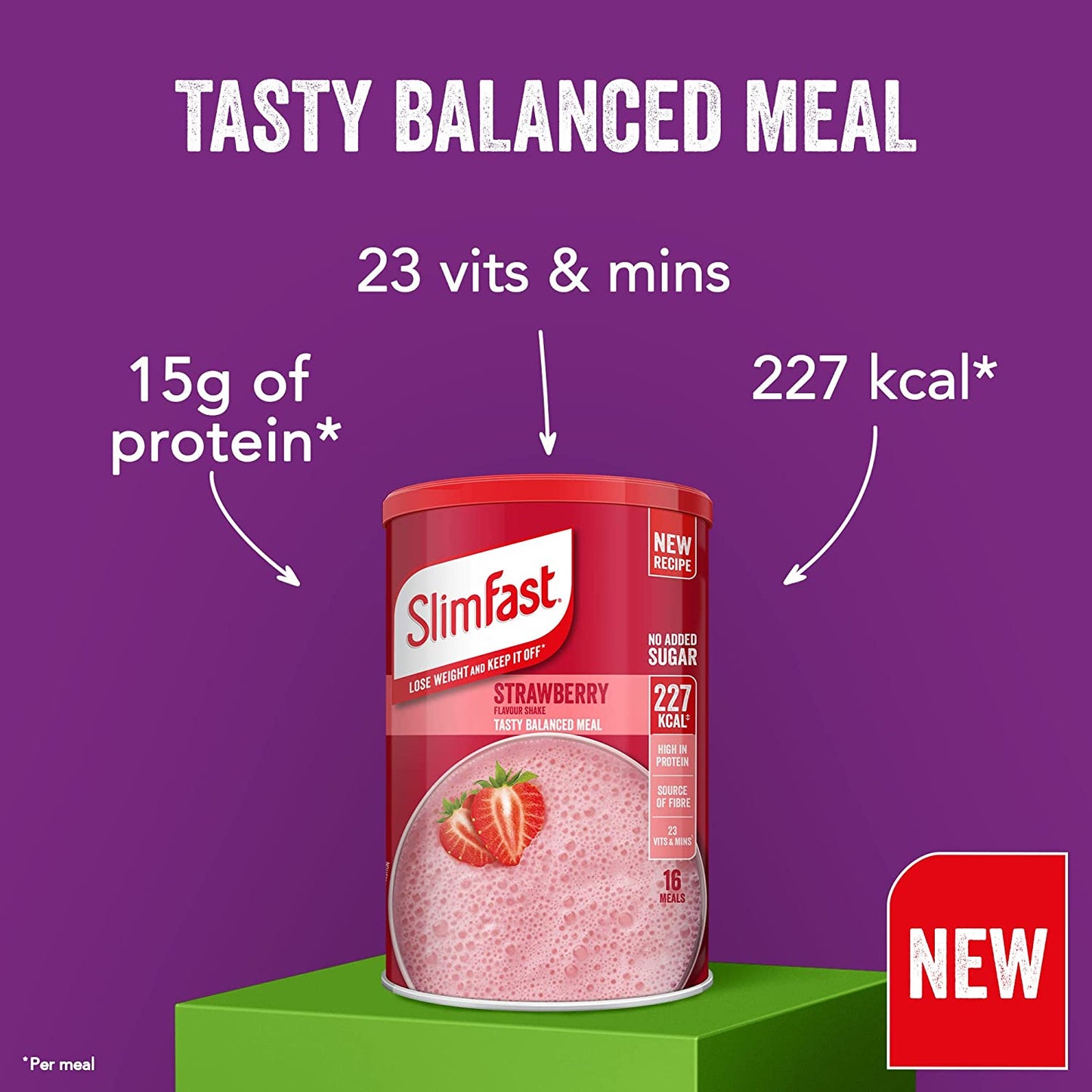 SlimFast Balanced Meal Shake with Vitamins and Minerals, High in Fibre, Meal Replacement, Strawberry Flavour, 16 Servings, 584 G Clear Store