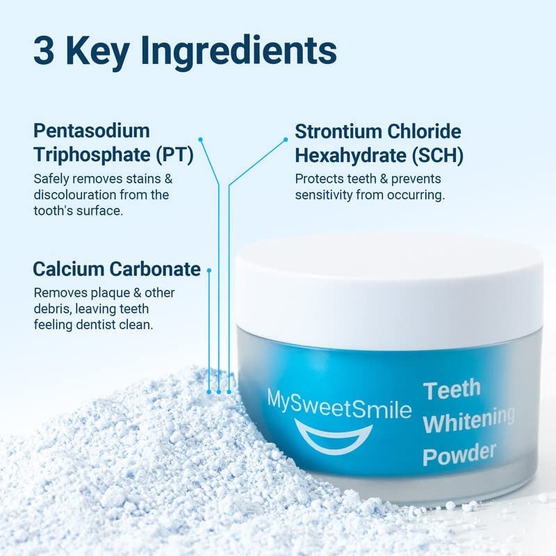 Teeth Whitening Powder - 6 Month Whitener Supply | Tea, Coffee, Wine & Smoking Stain Remover | Sensitivity & Pain Free Formula for a Bright Smile | Peroxide Free | Refreshing Mint Flavour