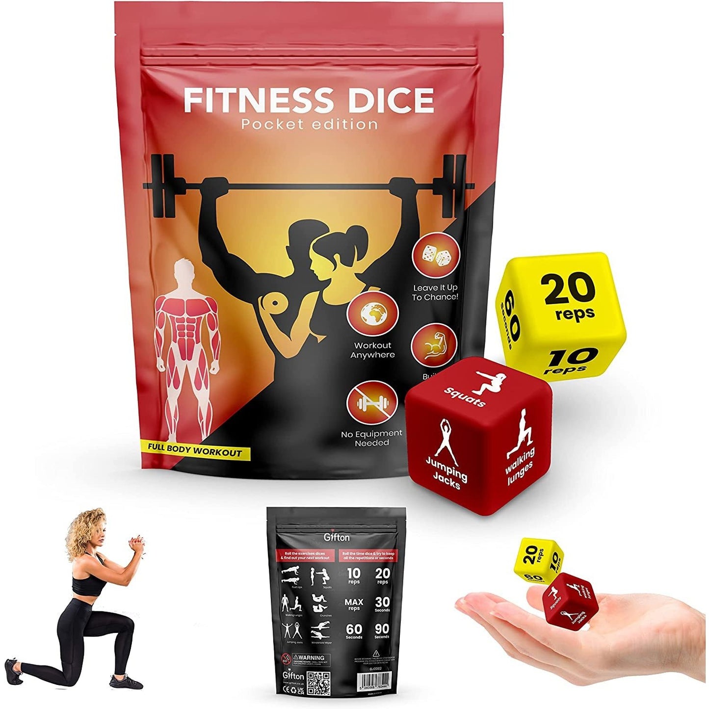 Gifton - Fitness Dice - Fun Workout Exercises Strength Training Routines - Switch up to Home Gym Outdoors - Pocket Size Exercise Decision Dices - Gift for Men Women Him Her - No Weights Require Clear Store