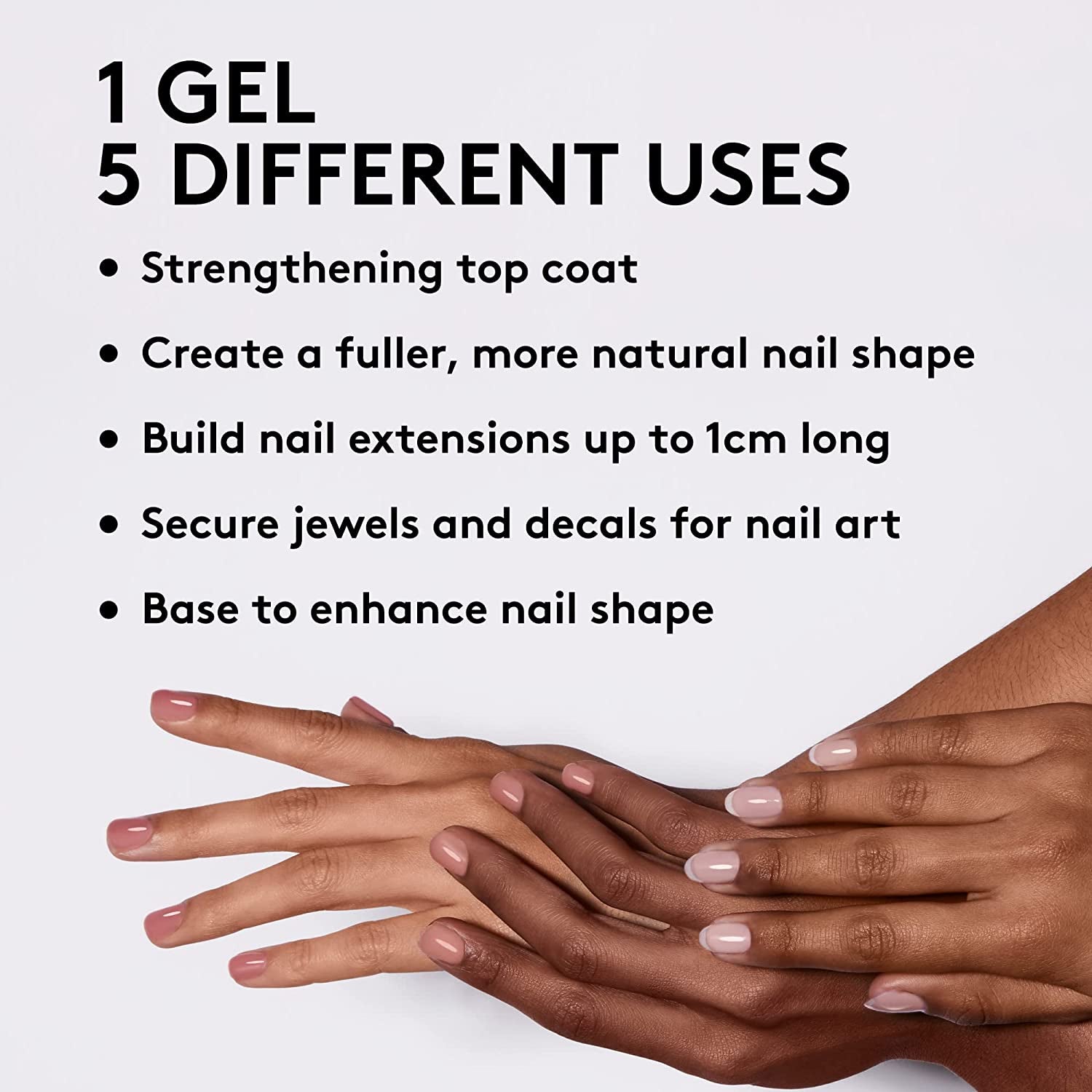 5 in 1 Builder Base Strengthening Gel 15Ml, UV/LED Nail Polish Coat for Hard Strong Nails Tips & Extensions, for Nail Art Decoration, Decals & Jewels, Professional Manicure Repair (Clear)