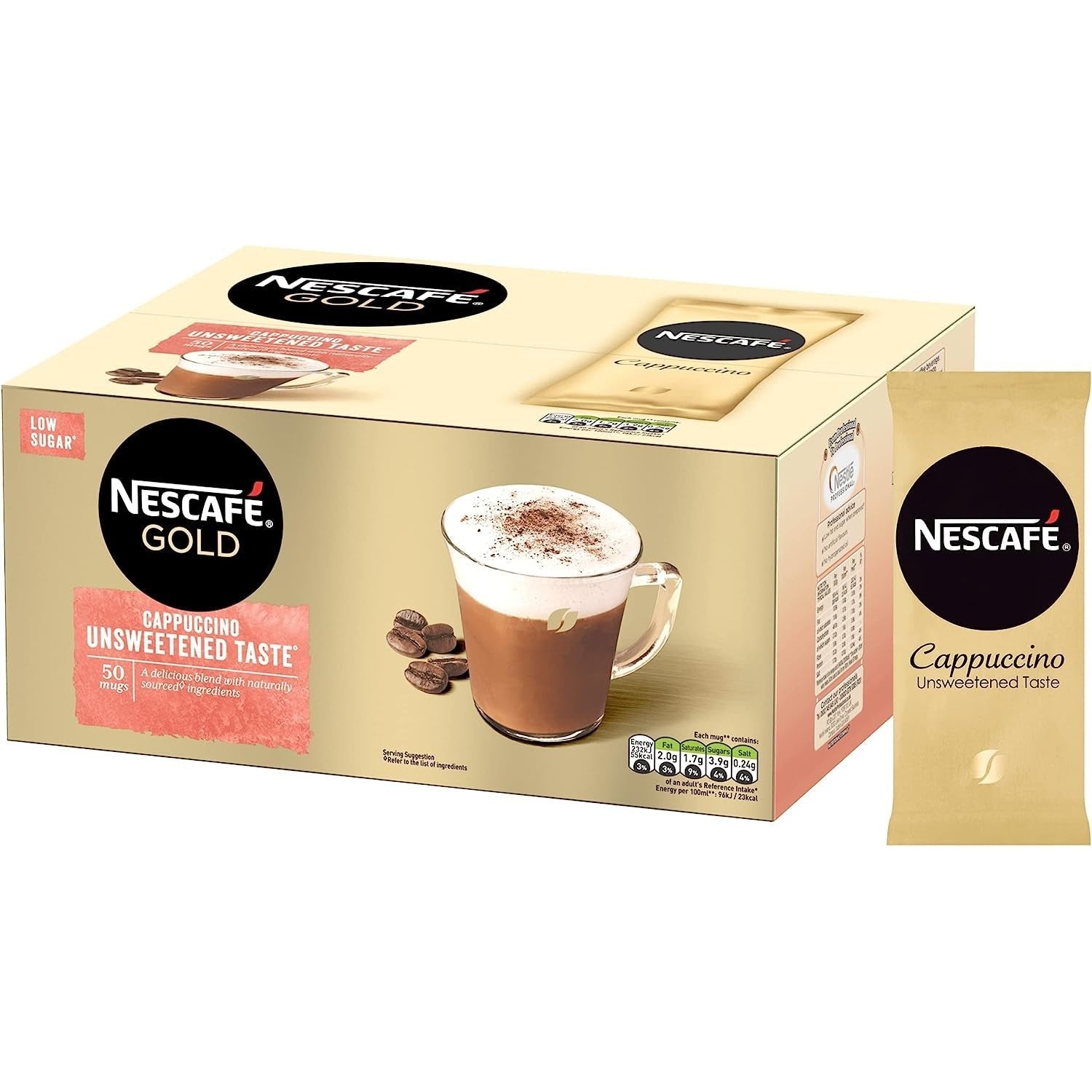 NESCAFE Gold Cappuccino Unsweetened Taste Sachets - 50 X 14.2G Clear Store