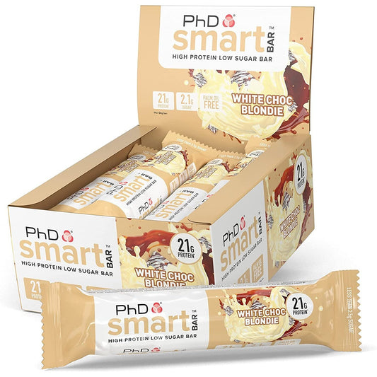 Nutrition Smart Protein Bar, High Protein Low Sugar Protein Snacks, White Chocolate Blondie Flavour, 21G of Protein, 64G Bar (12 Pack) Clear Store