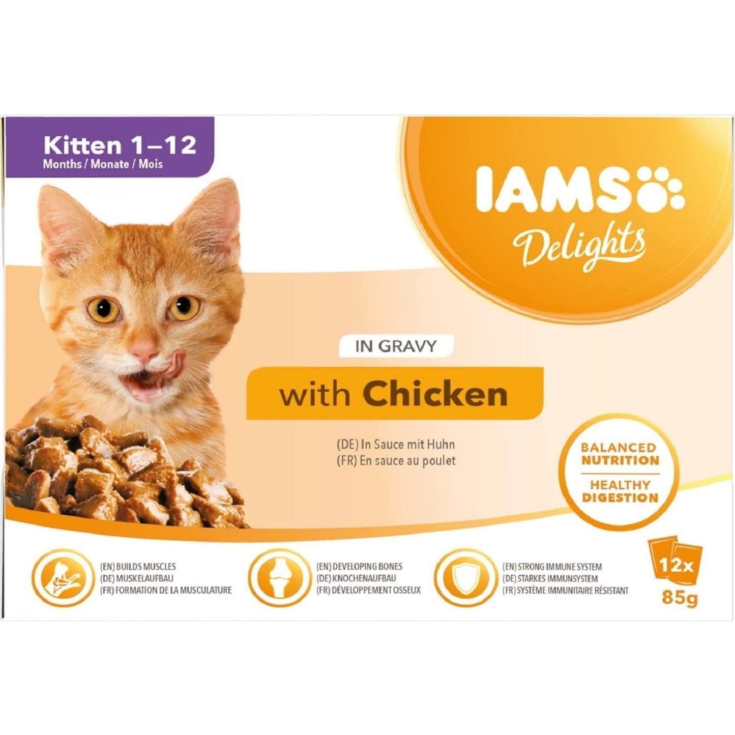 Delights Complete Wet Cat Food for Kittens Chicken in Gravy Multipack 12 X 85 G Pouches Clear Store