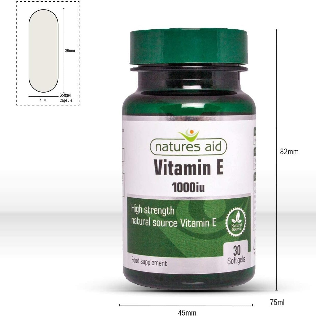 Natures Aid Vitamin E 1000Iu, Natural Source, High Strength, 30 Softgel Capsules Clear Store