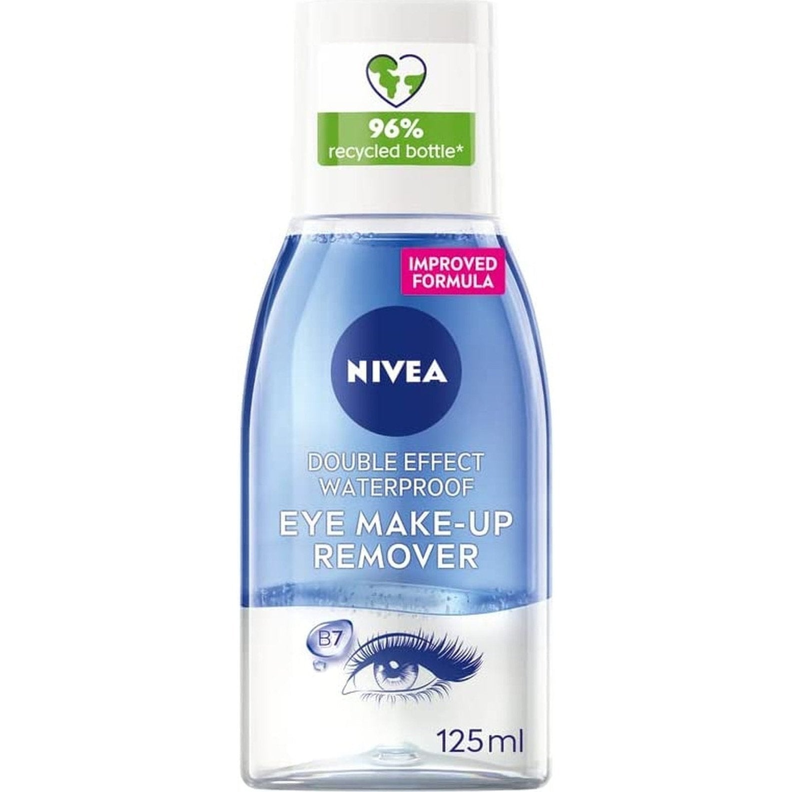 NIVEA Double Effect Waterproof Eye Make-Up Remover (125 Ml), Daily Use Face Cleanser for Make-Up and Mascara with Cornflower Extract and Biotin