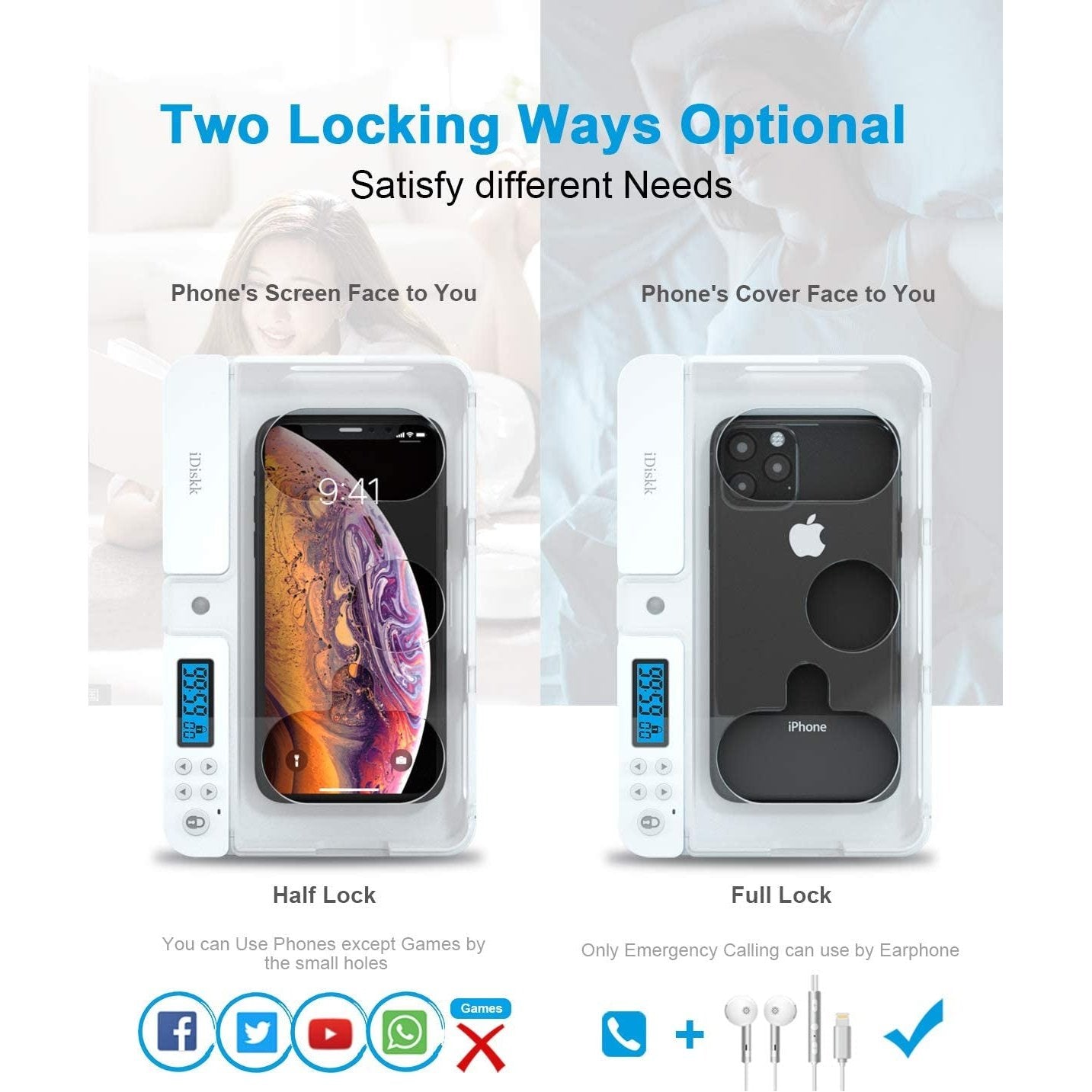 Phone Lock Box with Timer Phone Jail,Self-Control Universal Phone Safe Lock Box for All Iphone and Most Android Phones, Electronic Locker Gift for Kids, Students, Parents, Lock Phone Away(Crystal)