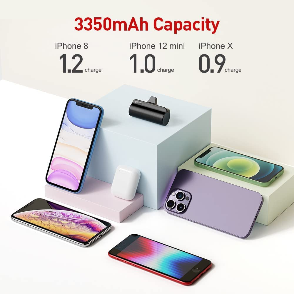 3350Mah Portable Compact Built in Connector Docking External Battery Pack Power Bank Charger Compatible with Iphone 14/14 Pro/14 Pro Max/14 Plus/13/12/11 /Xs/Xr/X/8/7/6S/Plus and More,Black