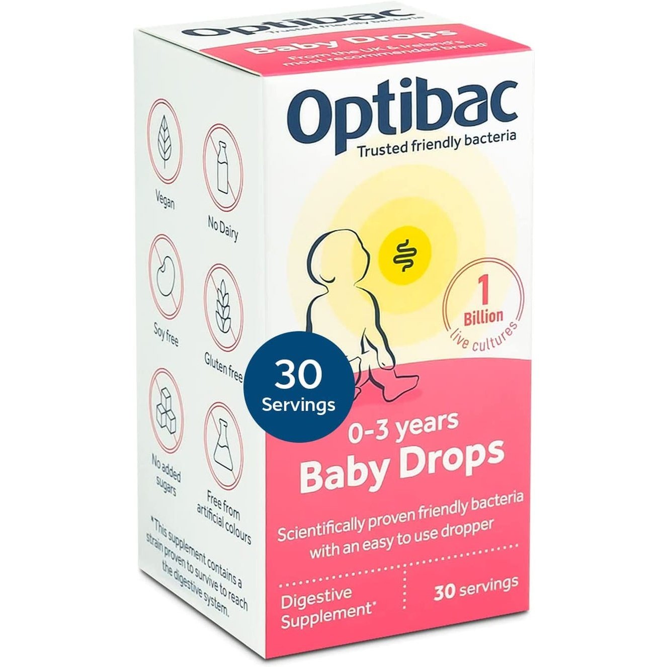 Optibac Probiotics Baby Drops, Vegan Digestive Probiotic Supplement for Newborns, Babies & Infants with 1 Billion Bacterial Cultures - 30  Supply Clear Store