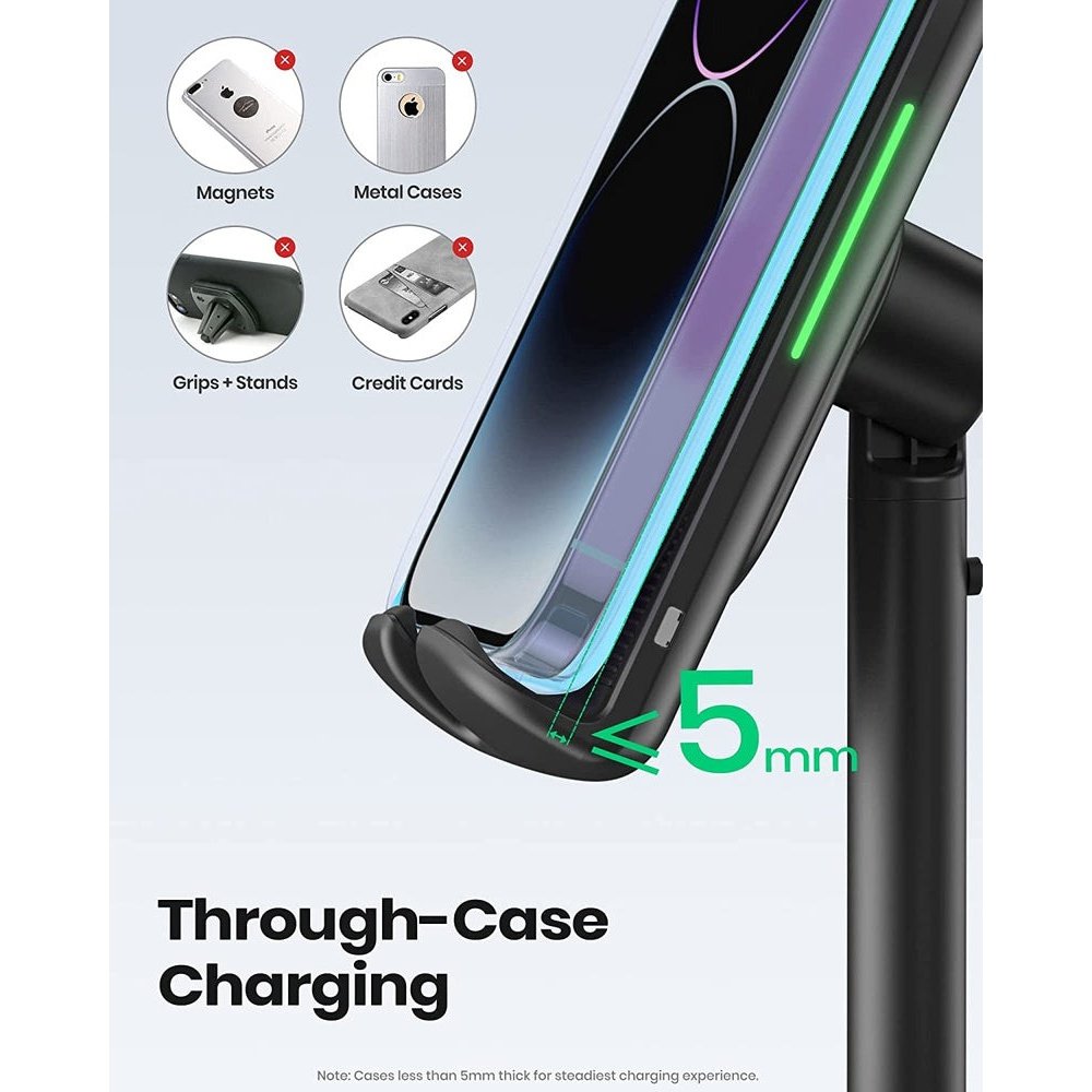 INIU Wireless Charger Phone Stand, 15W Fast Charge Adjustable Phone Desk Holder with Sleep-Friendly Adaptive Indicator Wireless Charging Support for Iphone 14 13 12 11 Pro Max XR Samsung Google LG Etc