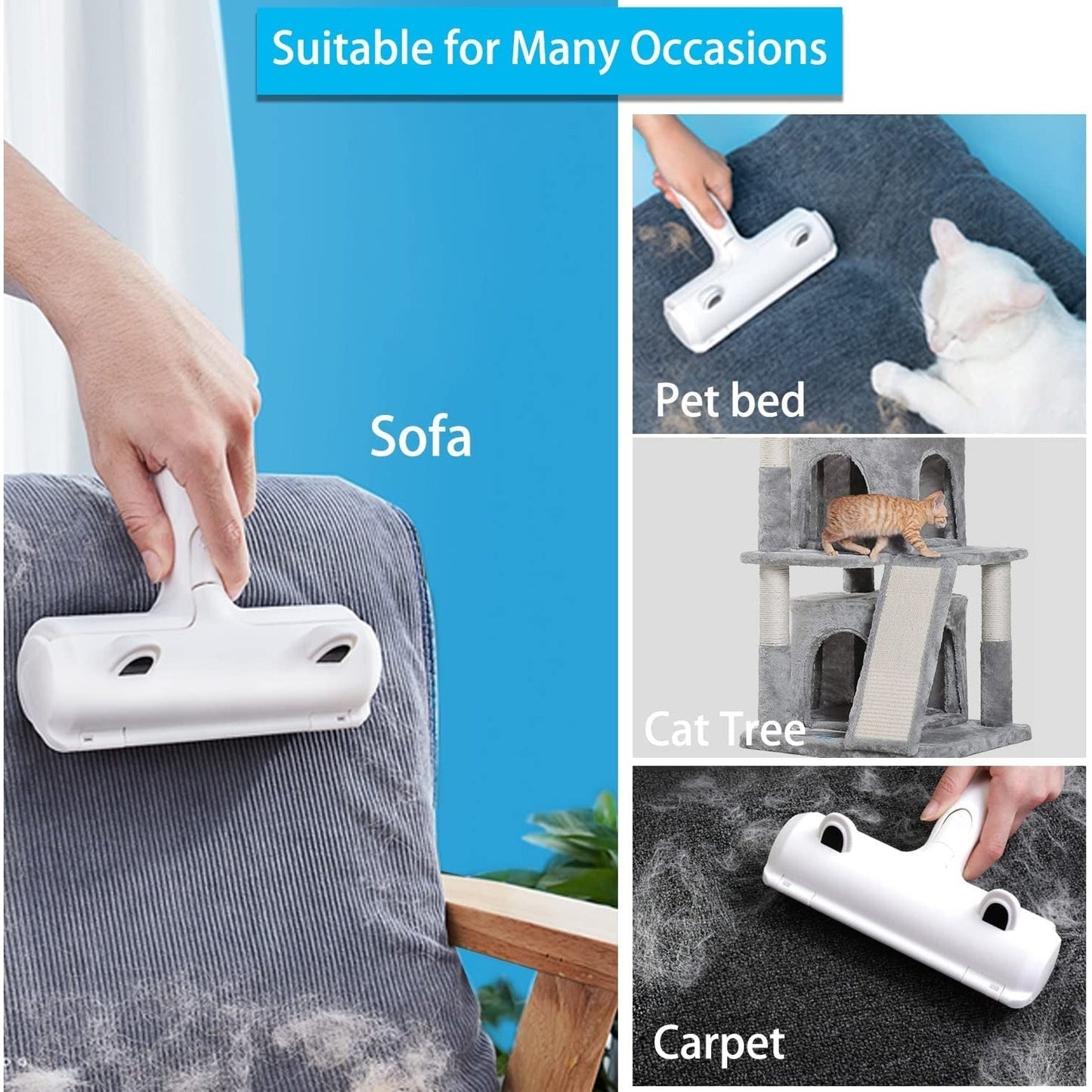 Pet Hair Remover Roller, Reusable Animal Hair Removal Brush for Dogs and Cats, Easy to Clean Fixed Areas Pet Fur from Carpet, Furniture, Rugs, Stairs, Bedding and Sofa