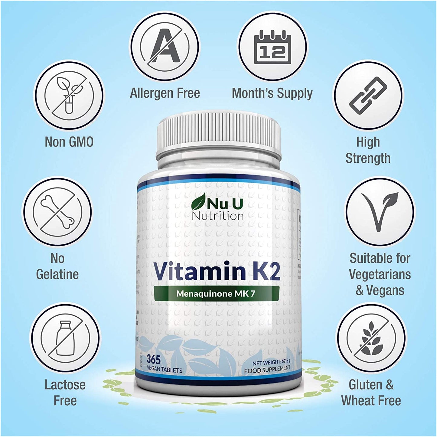 Vitamin K2 MK 7 200Mcg, 365 Vegetarian and Vegan Tablets High Strength Clear Store