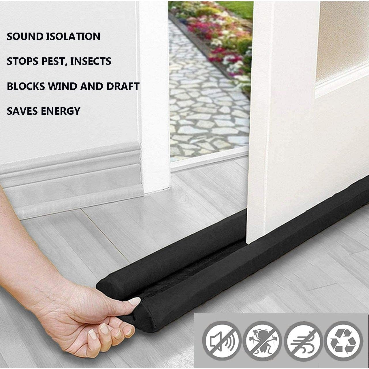 Home Double under Door Draught Excluder X 2, Water Proof Snow Proof 600D Oxford Fabric Door Draft Excluder, 70 to 90 Cm Adjustable Door Draft Stopper, Premium Window Draught Excluder (Black) Clear Store