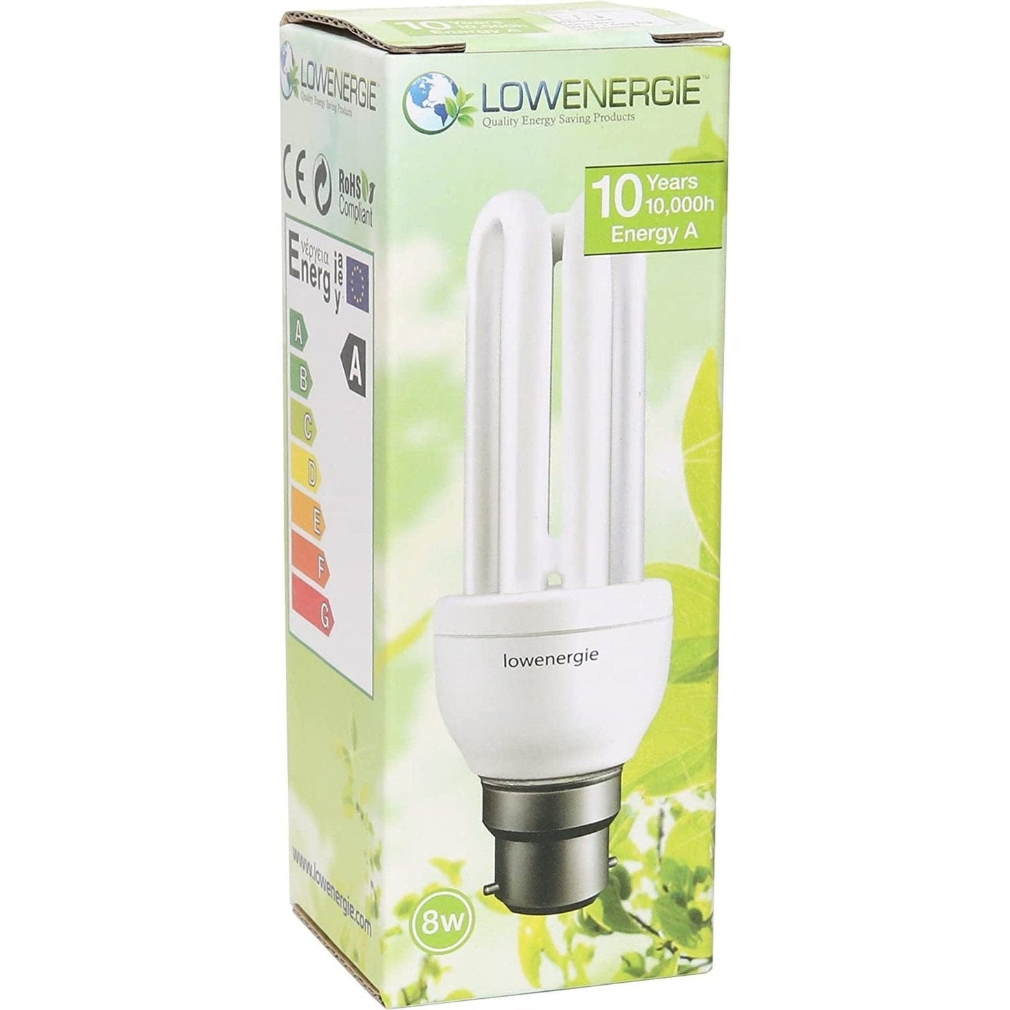 Warm White Energy Saving CFL Light Bulbs 8W (=40W), B22 B22D BC Bayonet Cap, Stick, 10 Years by Lowenergie (5) Clear Store