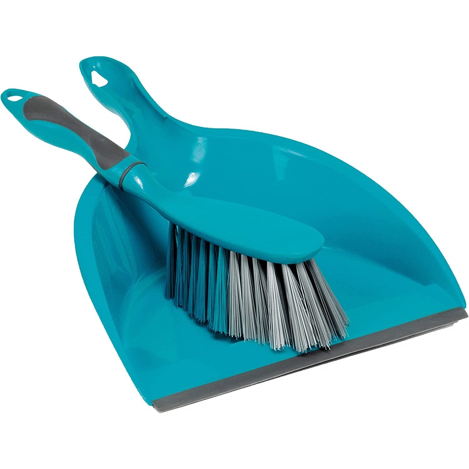 Cleaning Set with Broom 5 Piece , Dustpan and Brush, Scrubbing Brush & Dish Brush, Turquoise Clear Store