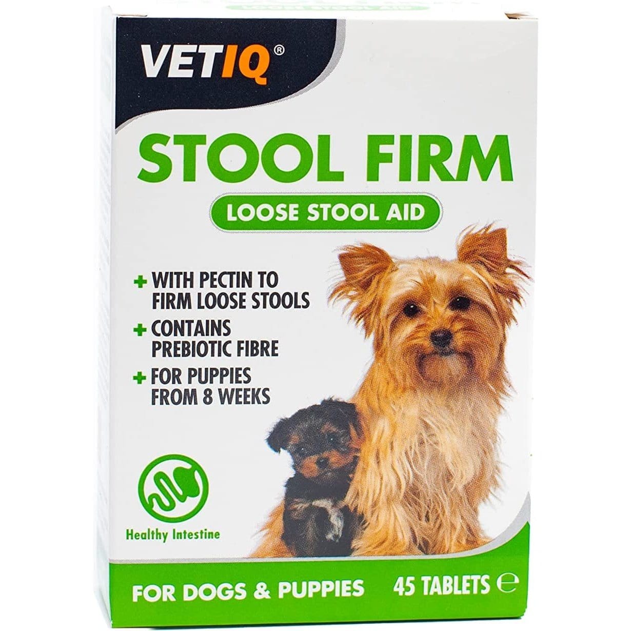 Vetiq Stool Firm Loose Stool Aid, 45 Tablets, with Pectin & Prebiotic Fibre to Firm Stools for Dogs/Puppies from 8 Weeks Clear Store