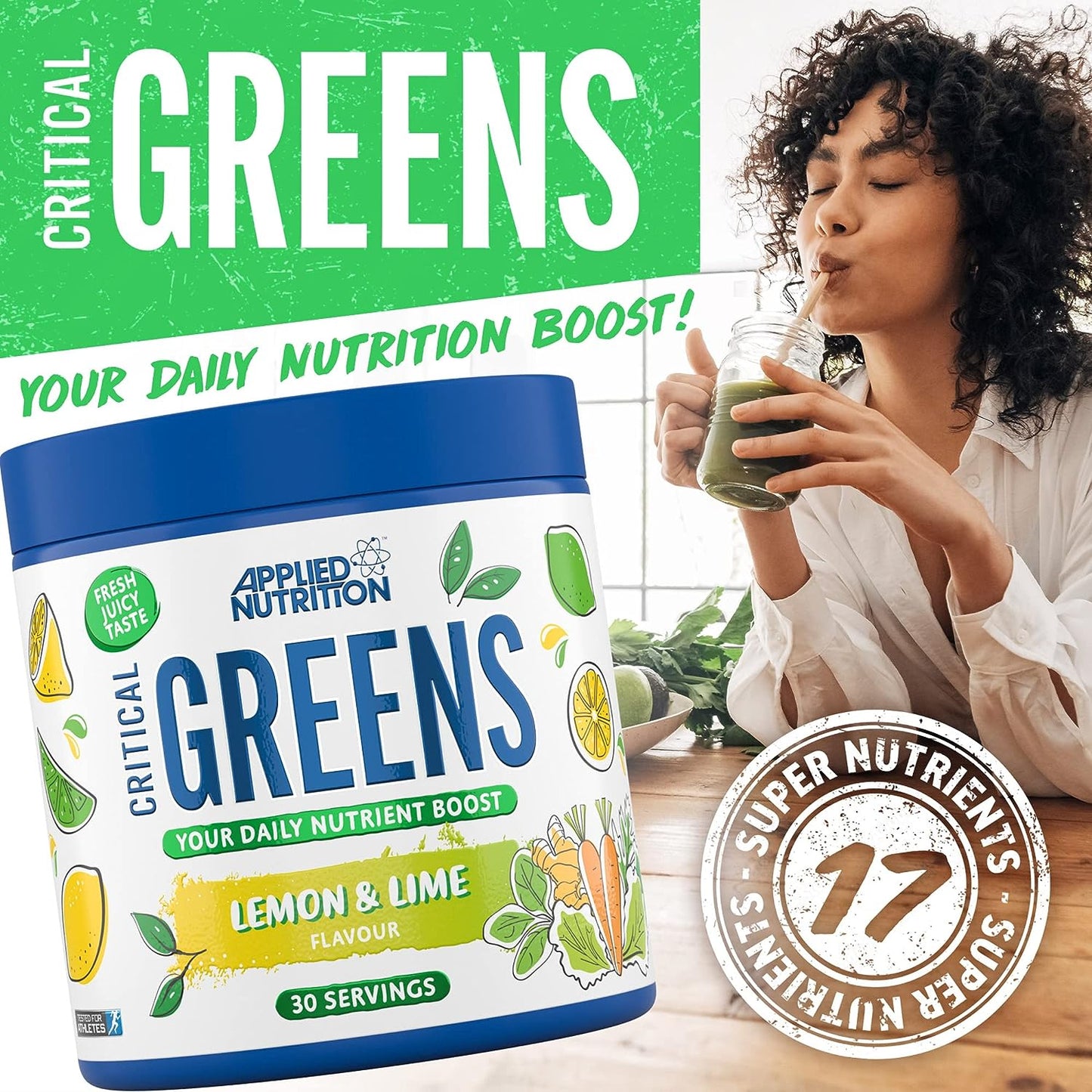 Critical Greens - Super Greens Powder, Boost Your Immune System with Superfood Nutrients, Vegan (150G - 30 Servings) (Apple Burst)