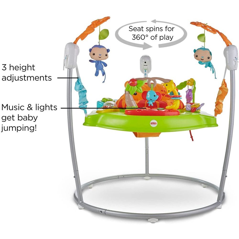 Rainforest Jumperoo - Infant Activity Center with Music, Lights & Sounds - 360° Play Clear Store