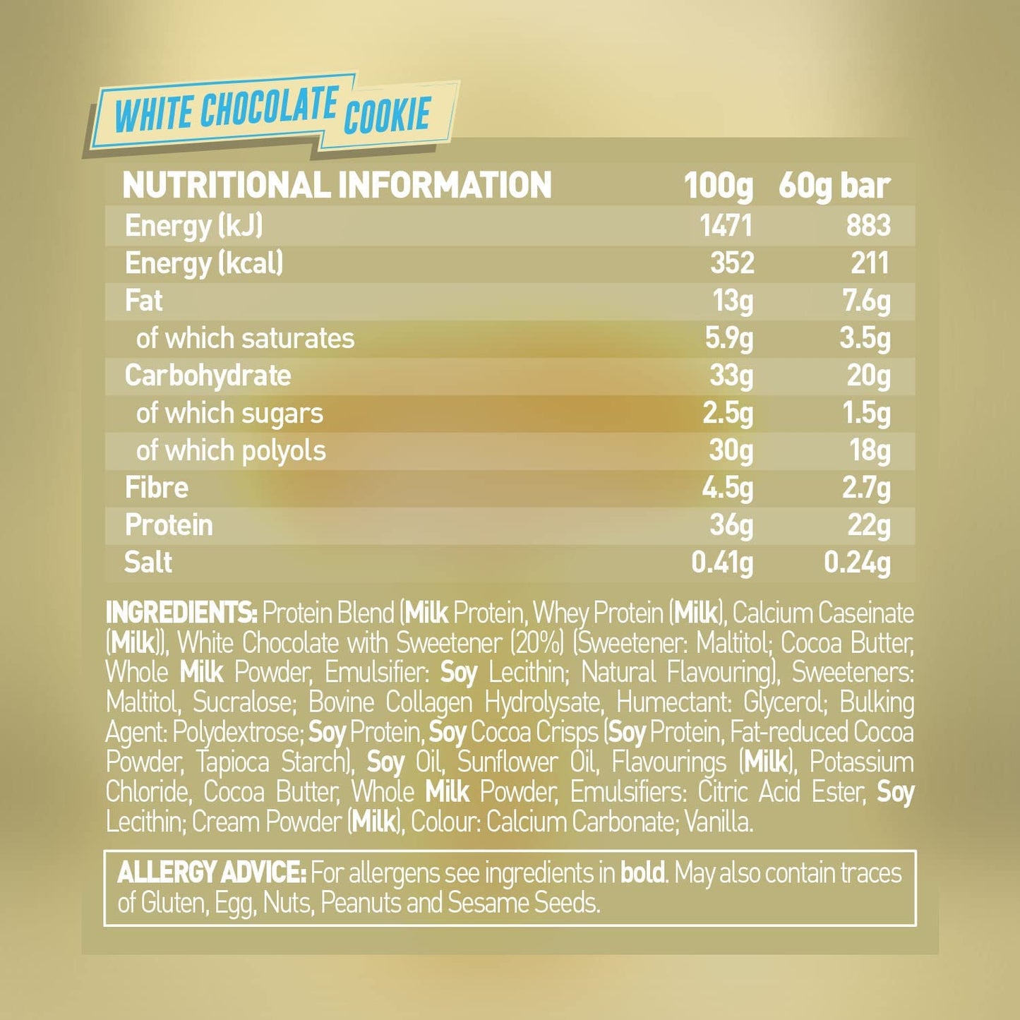 High Protein, Low Sugar Bar - White Chocolate Cookie, 12 X 60 G